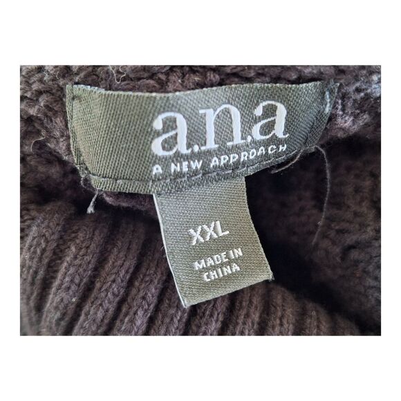 Ana Chunky Cable Knit Boxy Sweater Pullover Turtleneck Cotton Blend Black XXL - Picture 8 of 11